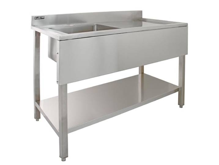 Gastro Edelstahl Spültisch mit Spülbecken – Profi Edelstahlspüle mit Becken links & Abtropffläche rechts, robuster Gastrotisch für Küche & Gastronomie, 120 x 60 x 90 cm, inkl. Abflusssieb