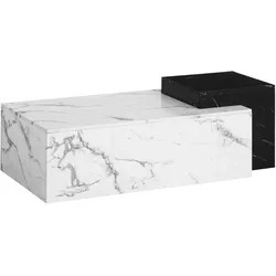 COUCHTISCH Weiß Schwarz Marmor-Optik Modern 120x60x40 cm Zwei Ebenen