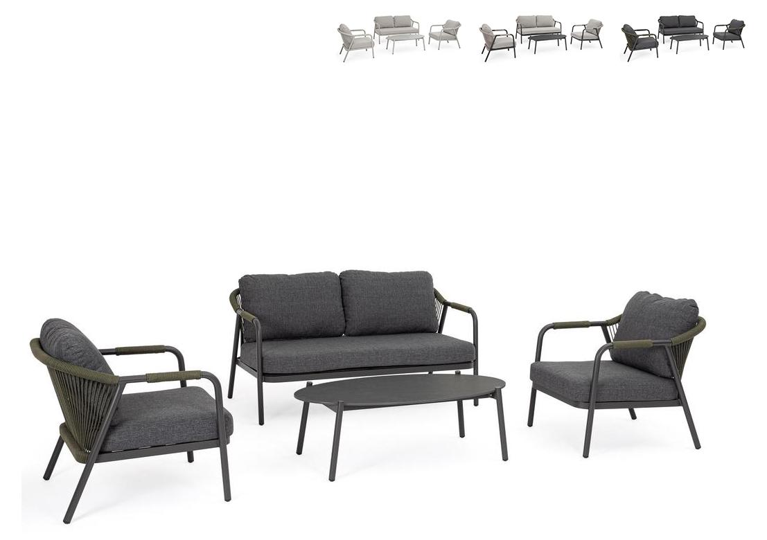 4er Set Sitzgruppe Miravet 148 x 81 x 73 cm Aluminium Polypropylen Stein