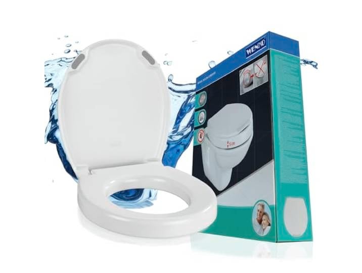 WENKO Abattant Rehausseur WC Adulte Secura Rehausseur Toilette 5 cm Installation Rapide et Facile Soulage Hanches et Genoux Universel Thermoplastique 37 x 43\,5 cm Blanc