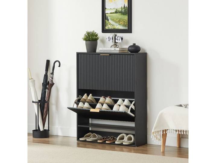 ELVORIN Meuble a chaussures 80 x 24 x 102 cm MDF abattants tiroir ouvert anti-basculement noir