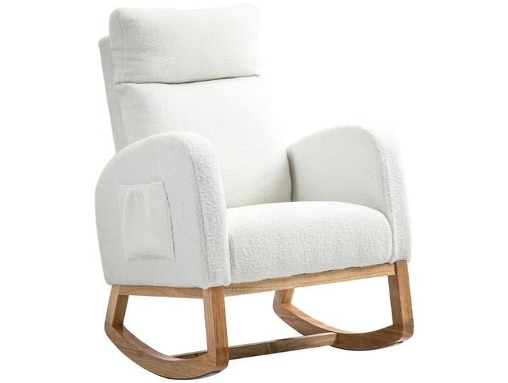 Homcom Schaukelstuhl, Ergonomisch Schwingsessel, Armlehnsessel, Stillsessel Cremeweiß, Weiß, Kunststoff, 96x107x70 cm, Wohnzimmer, Sessel, Schaukelstühle