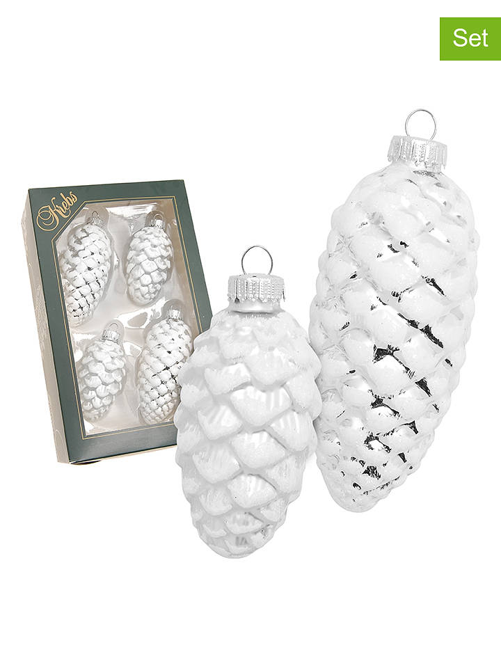 Krebs Glas Lauscha Christbaumornamente "Tannenzapfen" in Weiß - 4 Stück - onesize