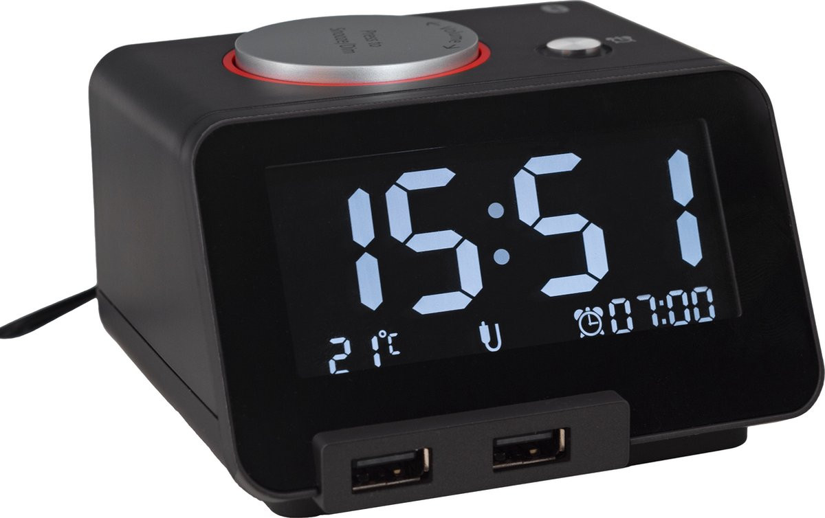 Digitale Wekker met Bluetooth Speaker en Dubbele USB Oplaadpoort - Zwart