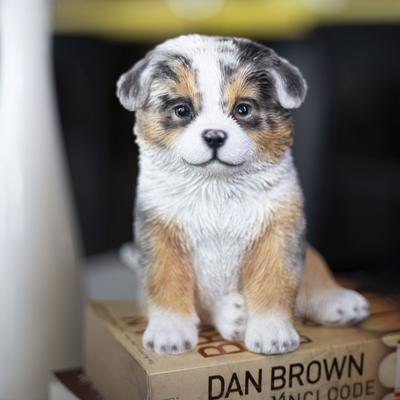 Hi-Line SoReal Australian Shepherd Puppy Figurine - Decorative Dog Statue for Shelves, Desks, Mantels, Tabletop, Garden Décor