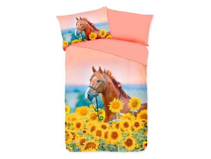 Bettwäsche mit Pferd im Blumenmotiv
