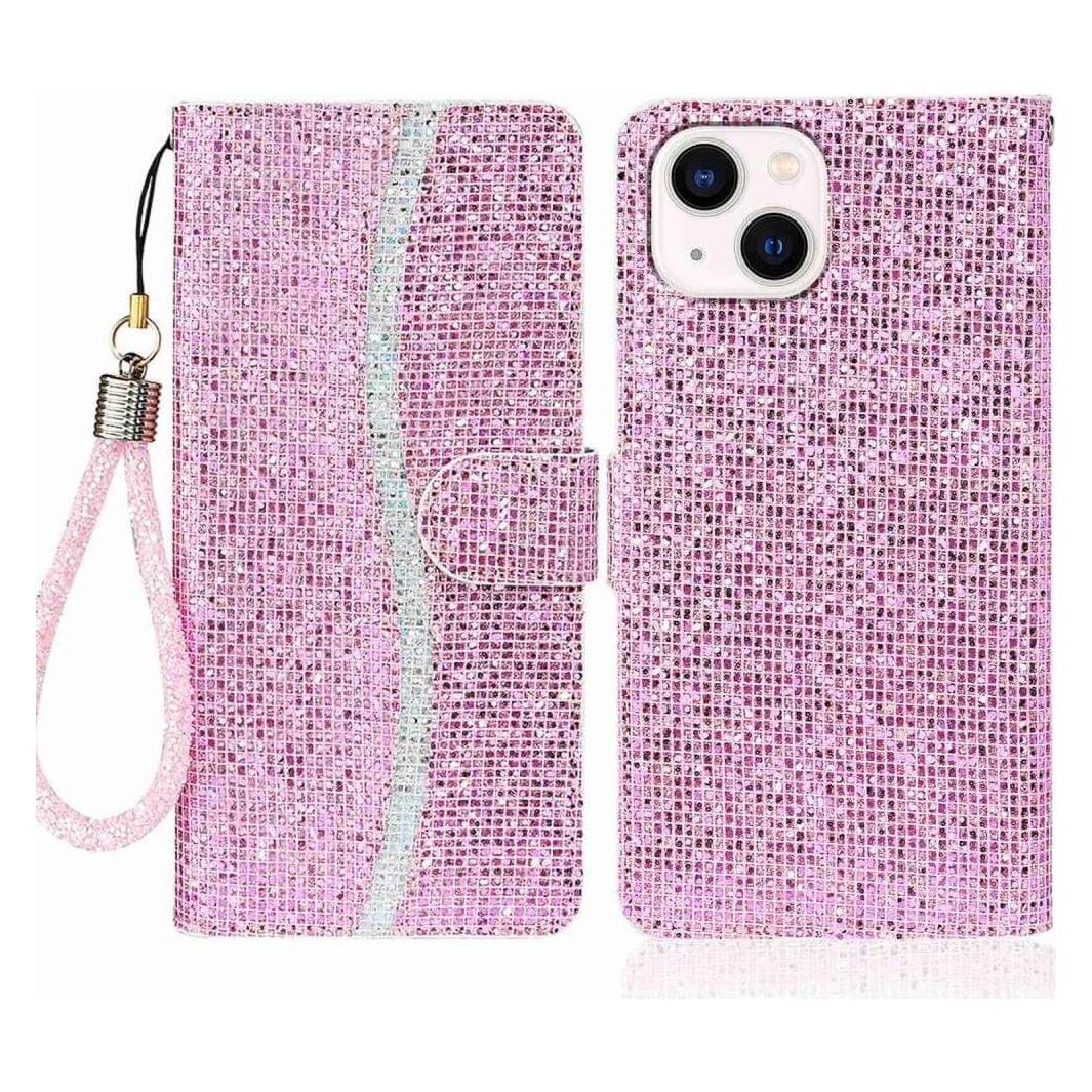 Cover-Discount iPhone 14 Plus - Glitter Leder Etui rosa (Apple iPhone 14 Plus) (660106172E)