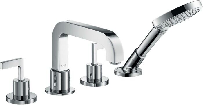 Hansgrohe Axor Citterio Fertigmontageset 39454000 4-Loch-Fliesenrandarmatur, mit Hebelgriffen, Rosetten, chrom