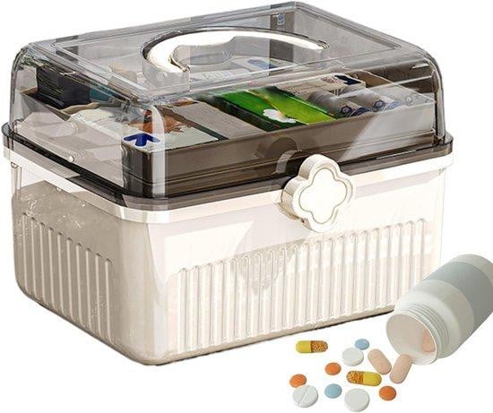 Multifunctionele transparante opbergdoos met deksel en handvat, wit, plastic
