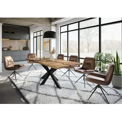 Baumtisch Mango 220x100x74 natur lackiert / Epoxid schwarz, Kreuzgestell anthrazit matt EPOXY