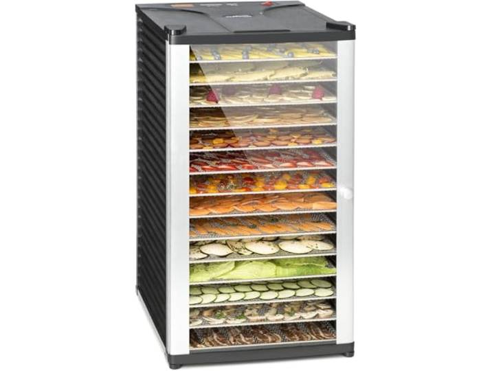 Klarstein Fruit Jerky 14 - Dörrgerät, Obst-/Fleisch- und Früchte-Trockner mit 1,8 m² Trockenfläche und 14 Etagen, 1000 Watt Leistung, stufenlos bis 70 °C einstellbar, Timer, stabiles Gehäuse, schwarz