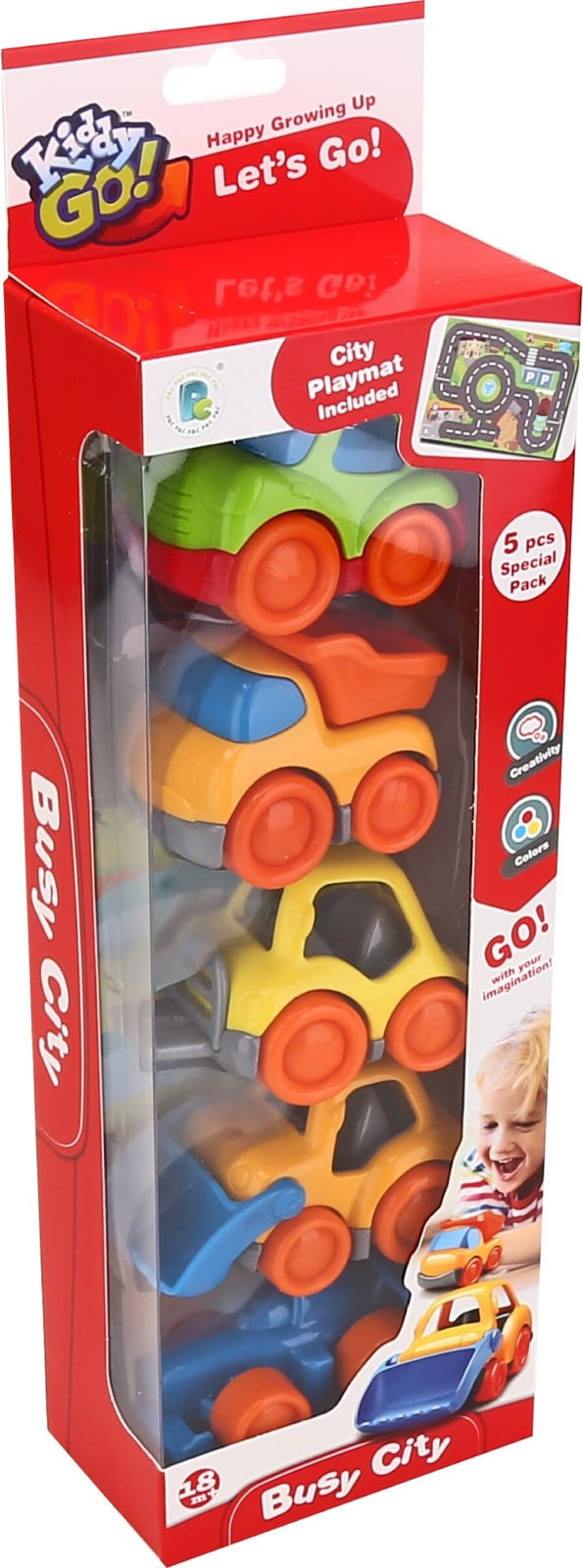 Alltoys Kiddy Go! Auto set met speelmat Stad, 5 stuks