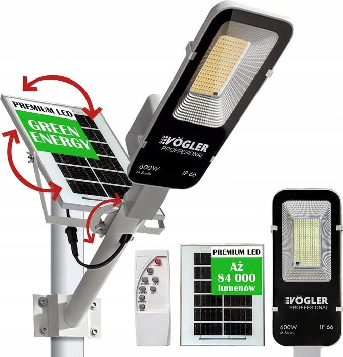 Vogler Solaire LED-lamp met radar-bewegingssensor en schemersensor, 600W