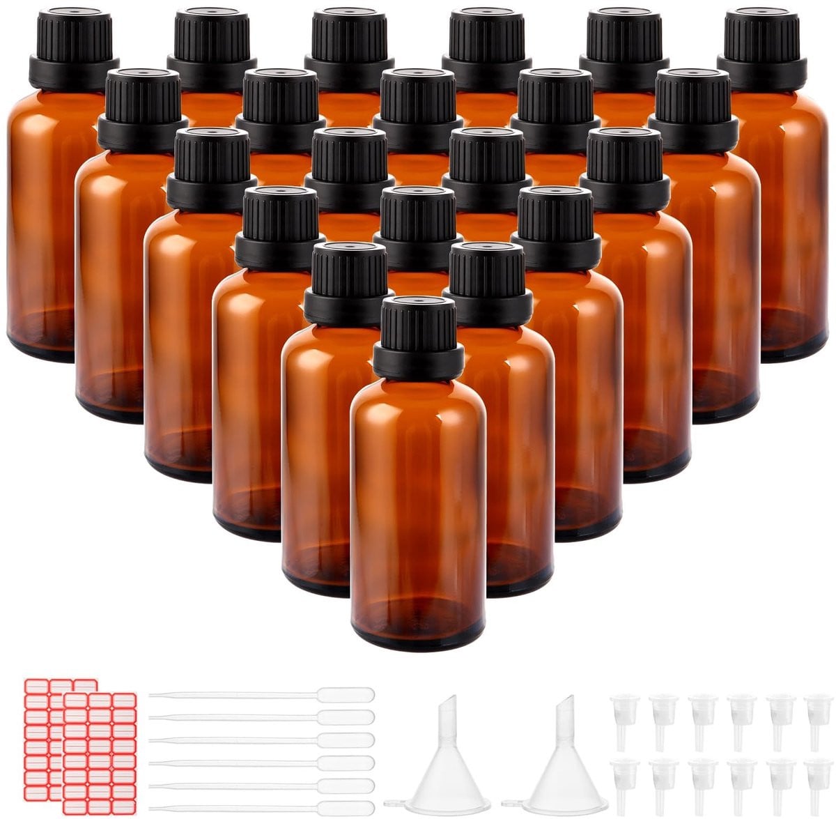 Dailygoods Set van 24 Bruine Glazen Druppelflesjes van 50 ml met Druppelinzetstuk