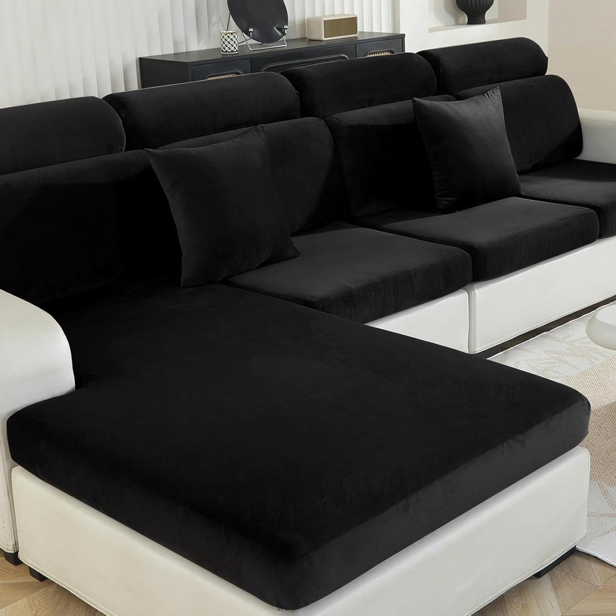 Zwarte elastische velvet bank kussenhoes voor 1 zits sofa