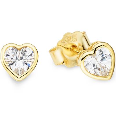 Paar Ohrstecker "Ohrringe goldfarben vergoldet, Herzform, Zirkonia weiß", gold (gelbgoldfarben, kristallweiß, kristallweiß), ANISTON JEWELRY & WATCHES, Ohrringe, Damen, Silber 925 (Sterlingsilber), mit Zirkonia (synth.)