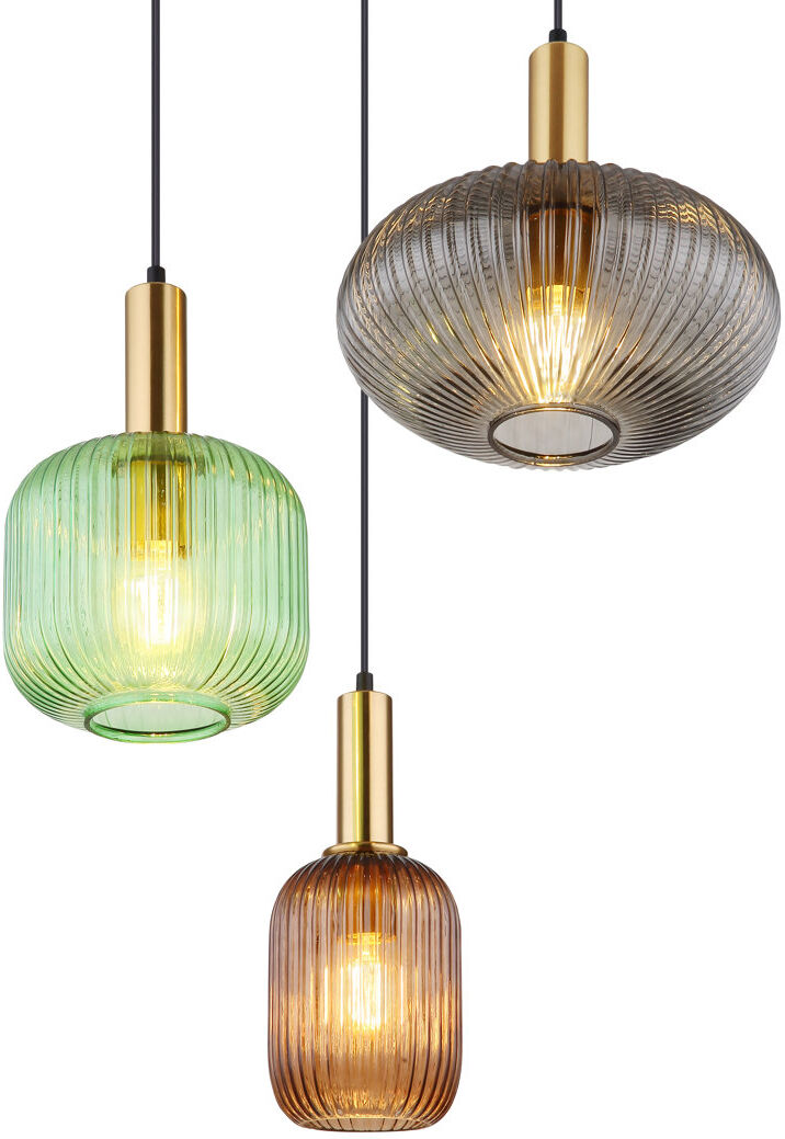 Ivy Bronx Athalee 3 - Light Cluster Pendant Metall Black;Smoke Glass 130cm H X 55cm W