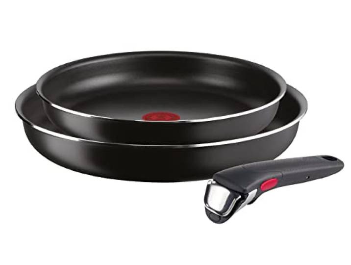 Lagostina Ingenio Essential Plus Antihaft-Töpfe und Pfannen-Set aus Aluminium für Gas und Backofen, 3 Stück, Pfannen Ø 24 und 28 cm und abnehmbarer Griff
