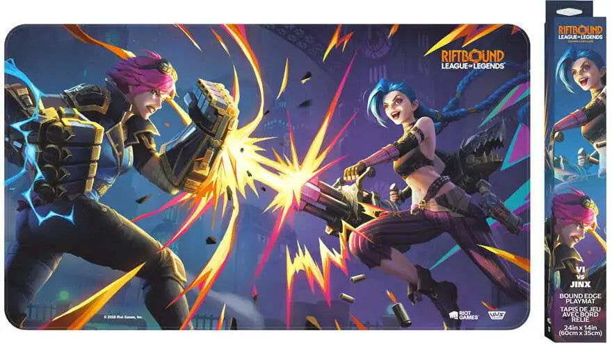Asmodee Riftbound: League of Legends TCG Vendetta Vi vs Jinx Playmat, Official Playmat for Trading Card Games, 24 x 14 inches, Neoprene with Rubber Backing
