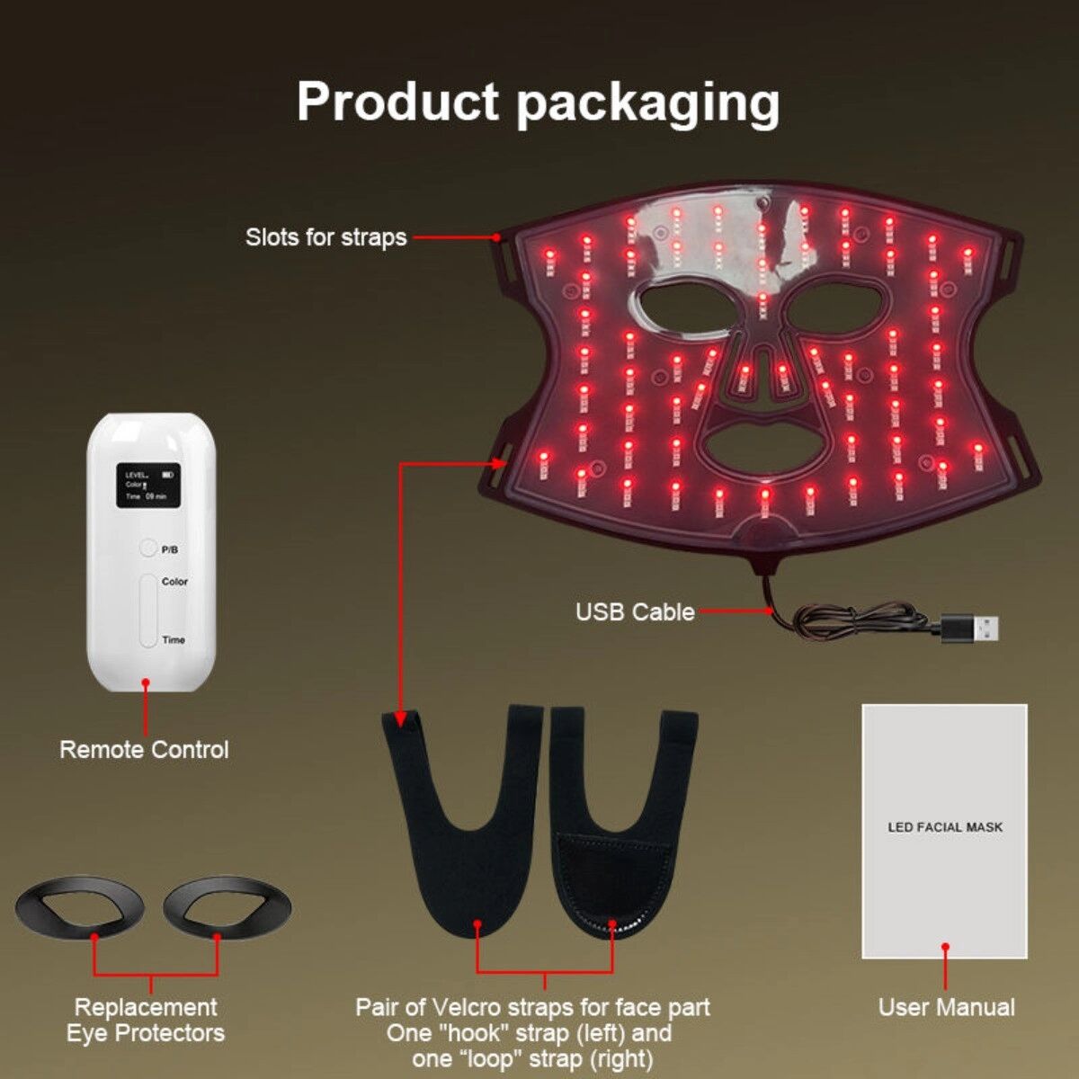 INF Silikon-LED-Gesichtsmaske — Vierfache Lichtwellen-Reparatur, 7-Farben Photonen-Lichttherapie, USB-C betrieben, leichtes