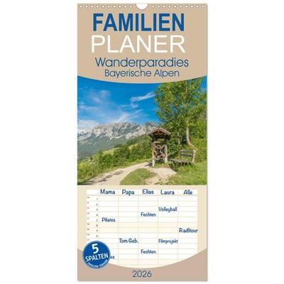 Familienplaner 2026 - Wanderparadies Bayerische Alpen mit 5 Spalten (Wandkalender, 21 x 45 cm) CALVENDO