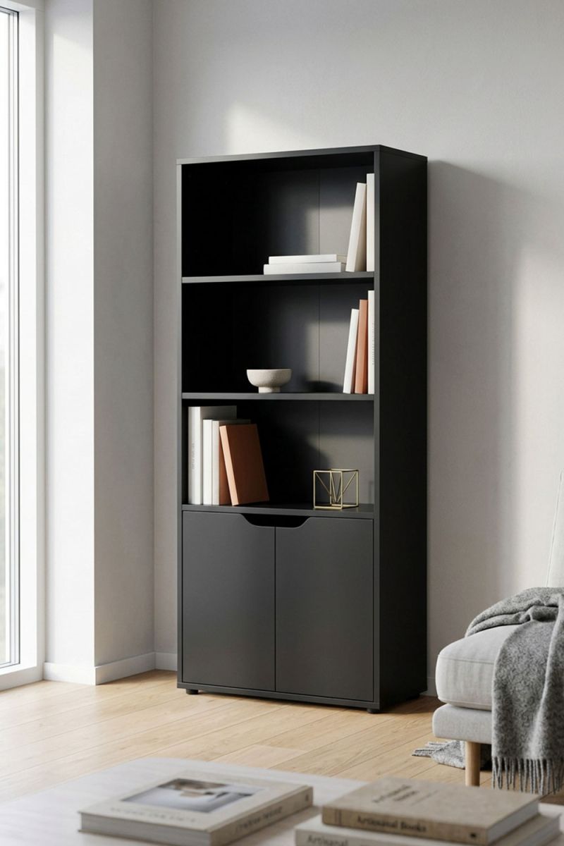 RegalosMiguel Estantería Thor Madera 4 Niveles con Puerta - Negro