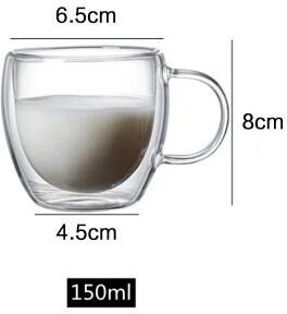 Uplifted Finds Double Wall Glass Thermal Mug High Performance Heat Resistant Tumbler For Coffee, Tea, & Cocktails coffee Glass 150 Ml 1 Pc