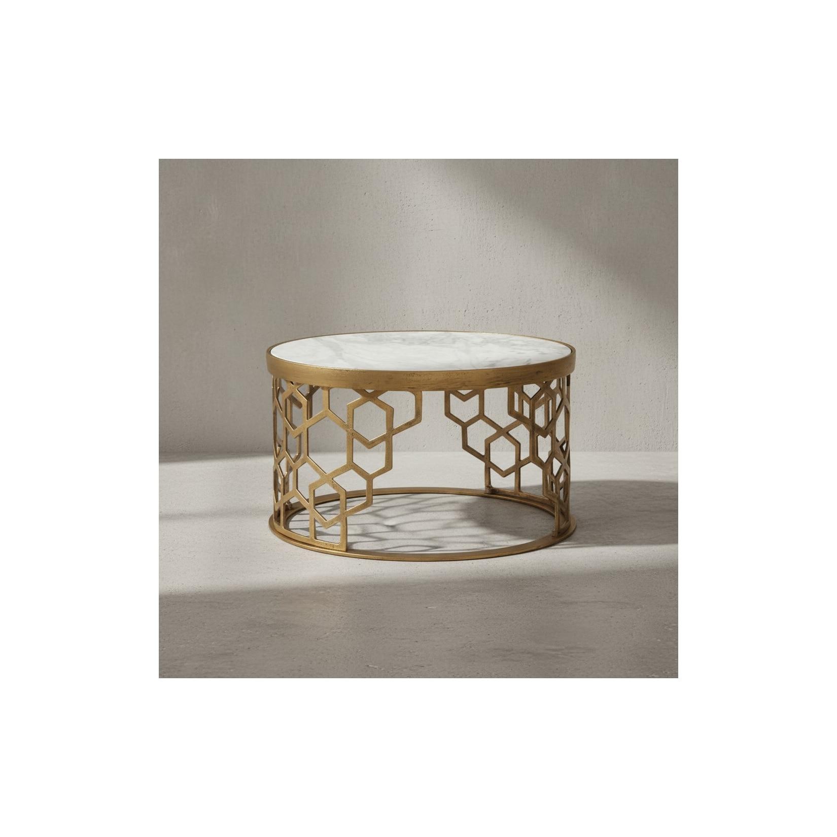 KADIMA DESIGN Couchtisch "Marble", luxuriöser Marmor-Metalltisch, 60x60x36 cm, stilvolles Wohnzimmer-Design