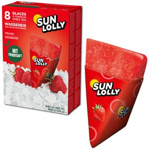 Sun-Lolly Wassereis Erdbeere, mit Fruchtsaft, je 60 ml, 8 Stück