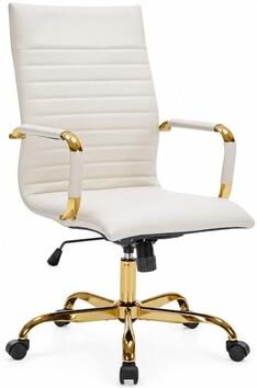 LeisureMod Harris High Back Ergonomic Leather Executive Office Chair with Lumbar Support, Adjustable Height, Tilt Lock & Gold Frame