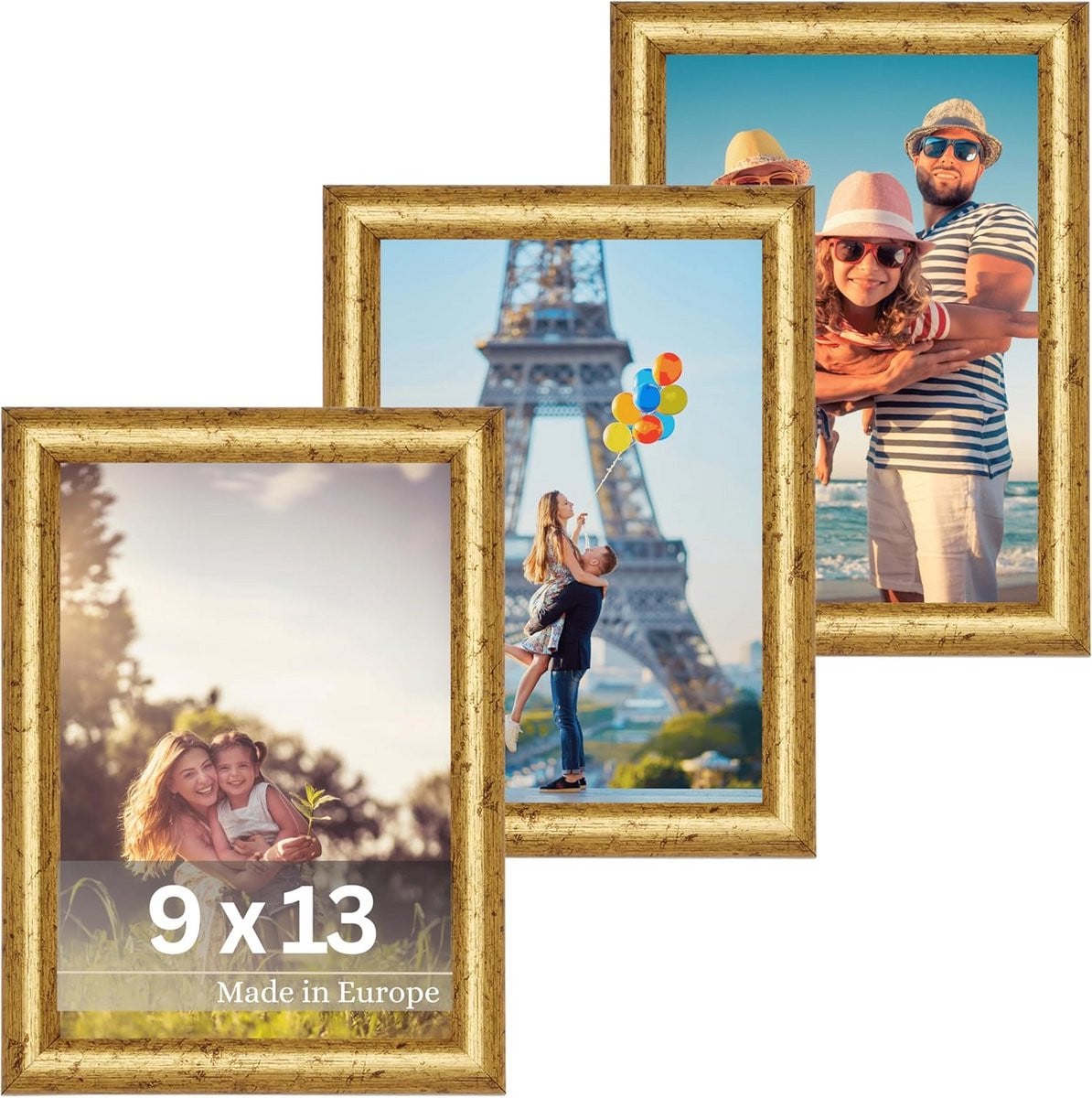 Set van 3 Vintage Gouden Fotolijsten 9x13 cm - Shabby Chic Decoratie