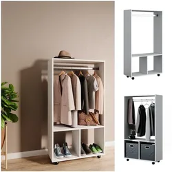 Vicco Garderobe Kleiderschrank Kleiderstange Sydney Weiß rollbar offen Fach