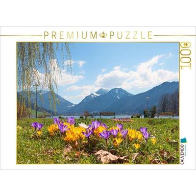 CALVENDO Puzzle Kurpark Schliersee mit Blick zur Brecherspitze | 1000 Teile Lege-Größe 64x48cm Foto-Puzzle für glückliche Stunden