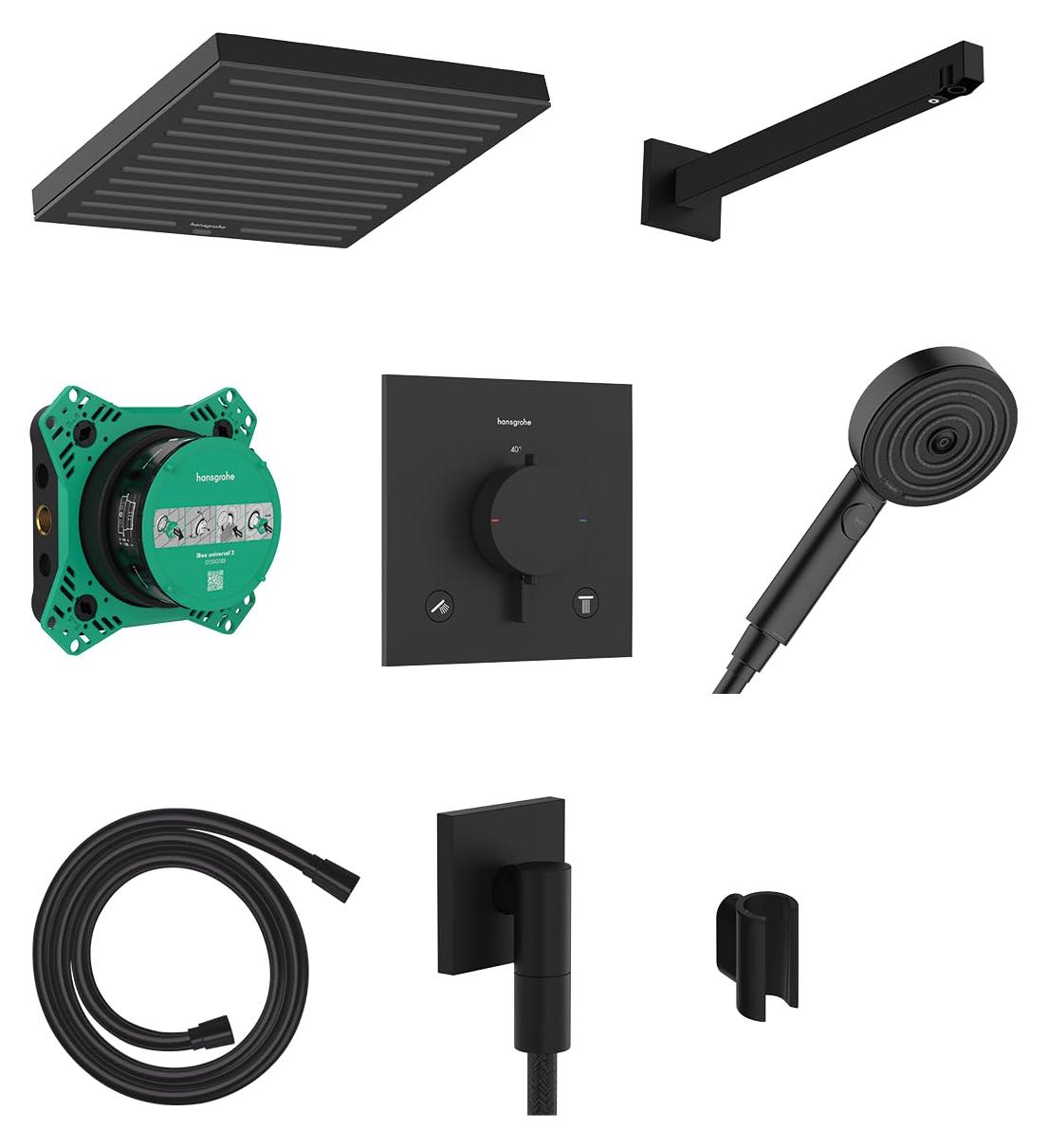 Inbouw Doucheset Pulsify E, Thermostat, Mat Zwart, 260x260 mm