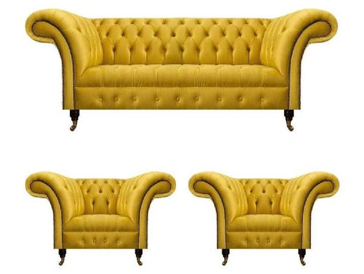 Xlmoebel Chesterfield-Sofa Gelbe Chesterfield Sofagarnitur aus hochwertigem Stoff, Sofagarnitur, Hergestellt in Europa