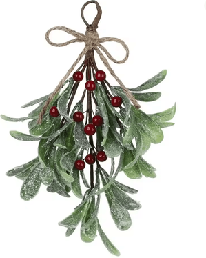 Inspire Essentials EverFrost Artificial Mistletoe Frosted Sprigs For Christmas Home Decoration red