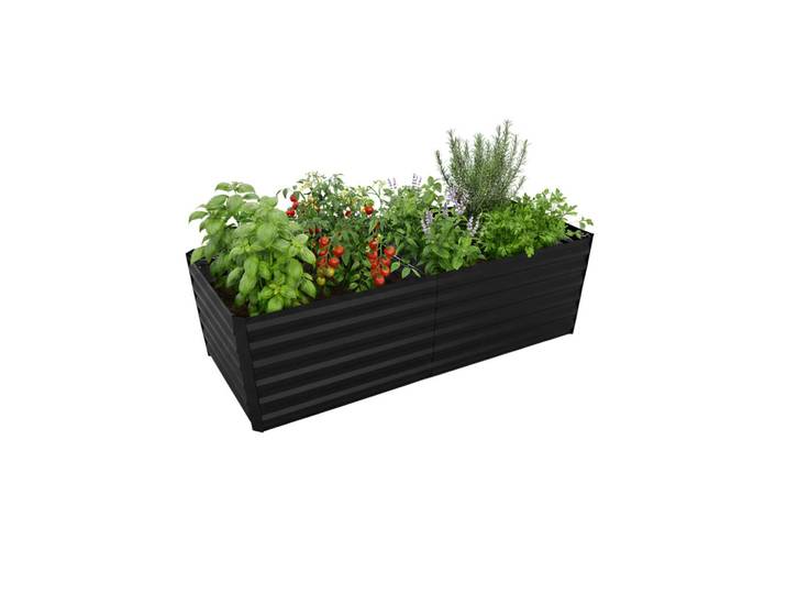 Relaxdays Hochbeet Schwarz Metall verzinkt, 180x57x90 cm, Gartenzubehör, Hochbeet