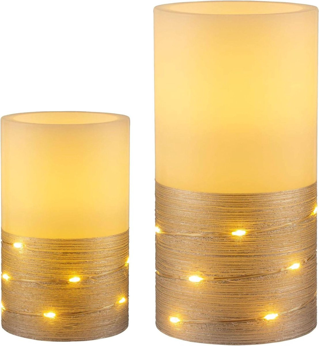 Set van 2 LED Kaarsen met Echte Was in Wit Zilver