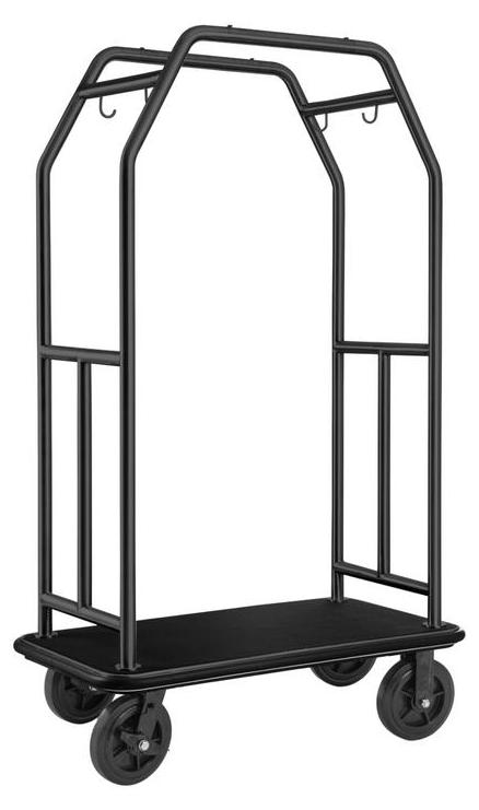 Gepäckwagen Traveller, 112 x 60 x 185 cm, schwarz, Pulverbeschichtet, schwarzer Teppich, Chromnickelstahl 18/8