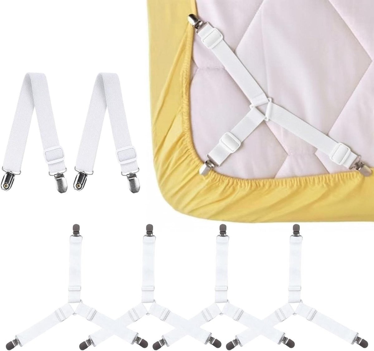 6 stuks Lakenspanners Zwart - Verstelbare elastische beddengoed clips voor volwassenen