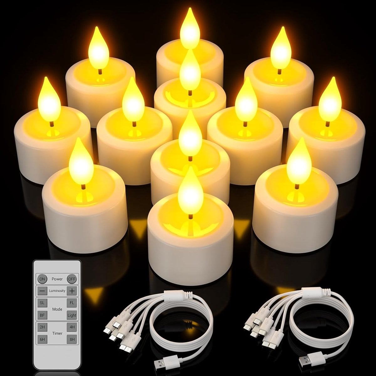 Yme Set van 6 oplaadbare LED theelichten met afstandsbediening