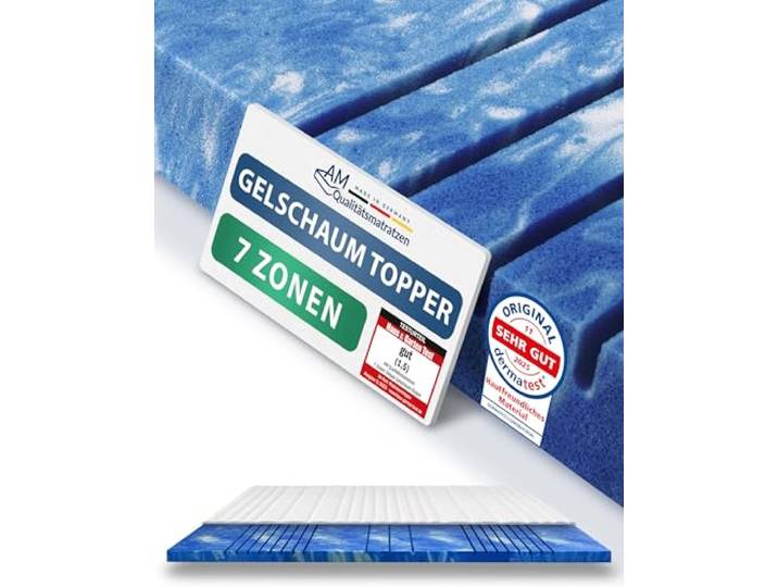 AM Qualitätsmatratzen 7 Zonen Deluxe Gel Topper 200x220cm RG50 - Made in Germany - Atmungsaktiver Gelschaum Topper 200x220-8cm - Kühlende Matratzenauflage mit Lyocell Bezug und Anti-Rutsch Funktion