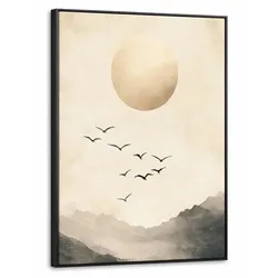 LEINWAND Bilder mit Rahmen - Landschaft - Japandi - Vogel - 50x70