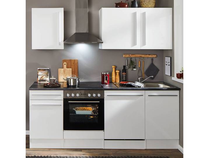 Cuisine équipée III 220cm Blanc/Blanc brillant Sans électroménager