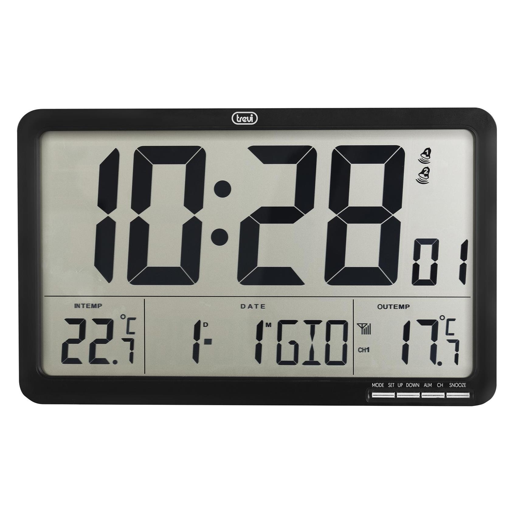 Trevi OM 3560 RC Digitale Wanduhr mit Aussensensor, programmierbarer Wecker, Kalender, Thermometer (QP OM 356000)