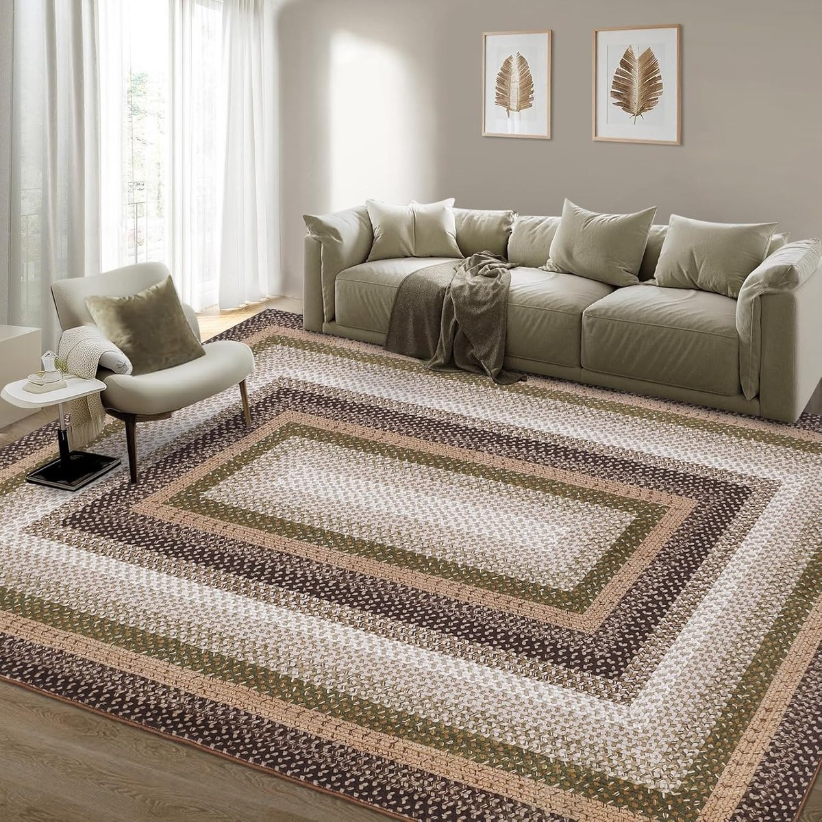 Triumpunpre Vloerkleed met Geometrisch Motief - Bruingroen - Polyester - Rechthoekig