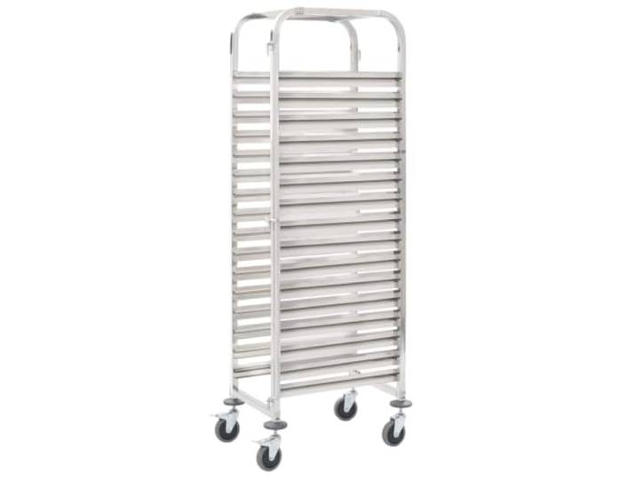 GKDERWTYG Tablettwagen für 16 Tabletts 38x55x163 cm aus Edelstahl Edelstahlrahmen, 2 Bremsen, leichtgängige Rollen, einfache Montage, Gastro-Einsatz