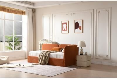 Terracotta Textured Bouclé Daybed with Sinuous Silhouette