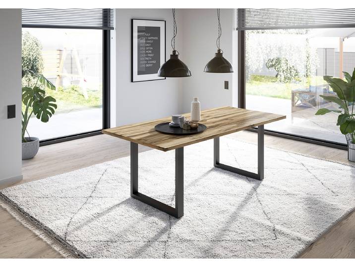 Esstisch Raghen 180 x 90cm Schwarz/Braun/Plankeneiche Dekor U-Form