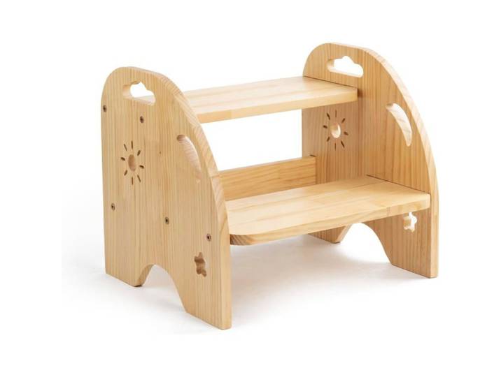 Marchepied en bois pour enfants à 2 marches-Marchepied antidérapant pour enfants avec poignée-Charge maximale:200 kg-Pour cuisine